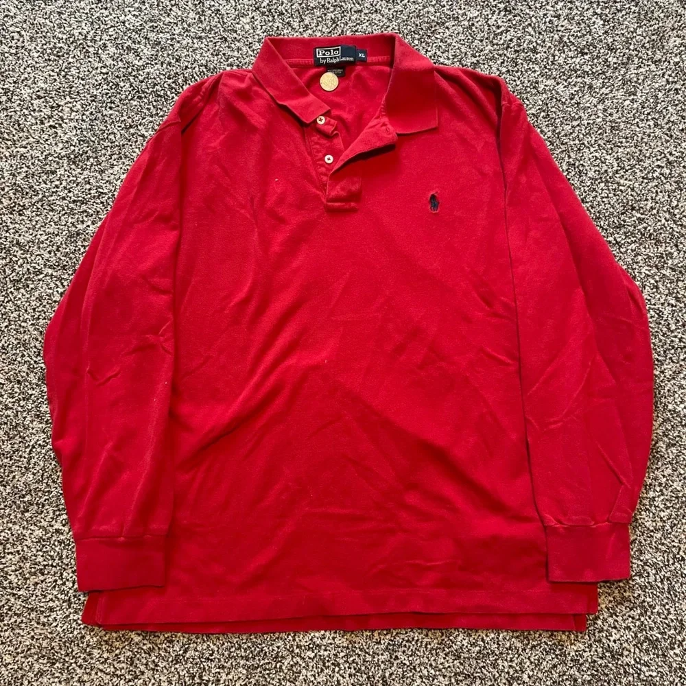 Polo Ralph Lauren Mens XL Red Long Sleeve Pique‎ Cotton Pony Logo Polo Shirt